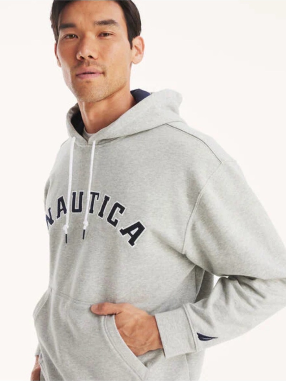 Nautica Light Gray Hoodie with Navy Arch Logo
